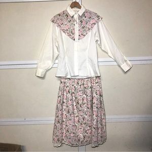 #1346 DEE CEE Country Mock Wester prairie Button down floral Blouse with skirt